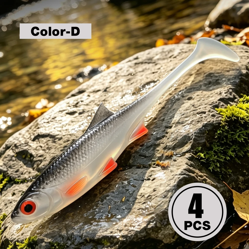Spinpoler Embossed Scale Swimbait Shad Soft Lure 11cm Paddle Tail Wobblers Zwemmen voor Baars Snoek Forel Visgerei 4 stuks/verpakking