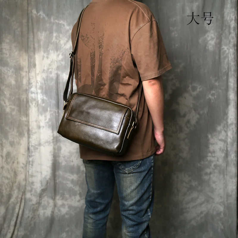 Men's Vintage Messenger Bag Genuine Leather Crossbody Bag, Retro Distressed Shoulder Bag for Casual Sporty Style