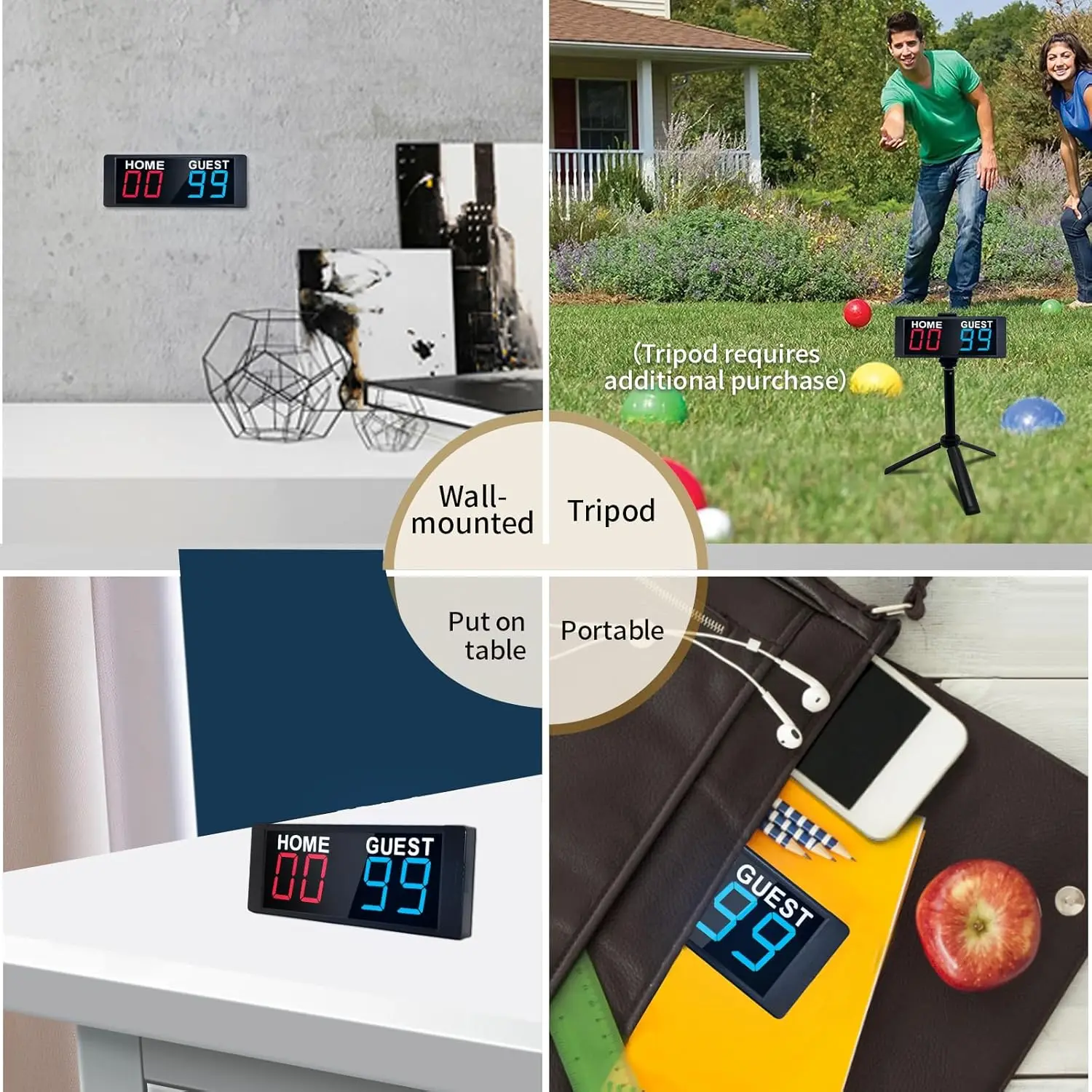 Portable LED Scoreboard w/ Remote, Tabletop Digital Score Keeper for Cornhole Basketball Ping Pong Baseball Tennis Volleyball - view 4