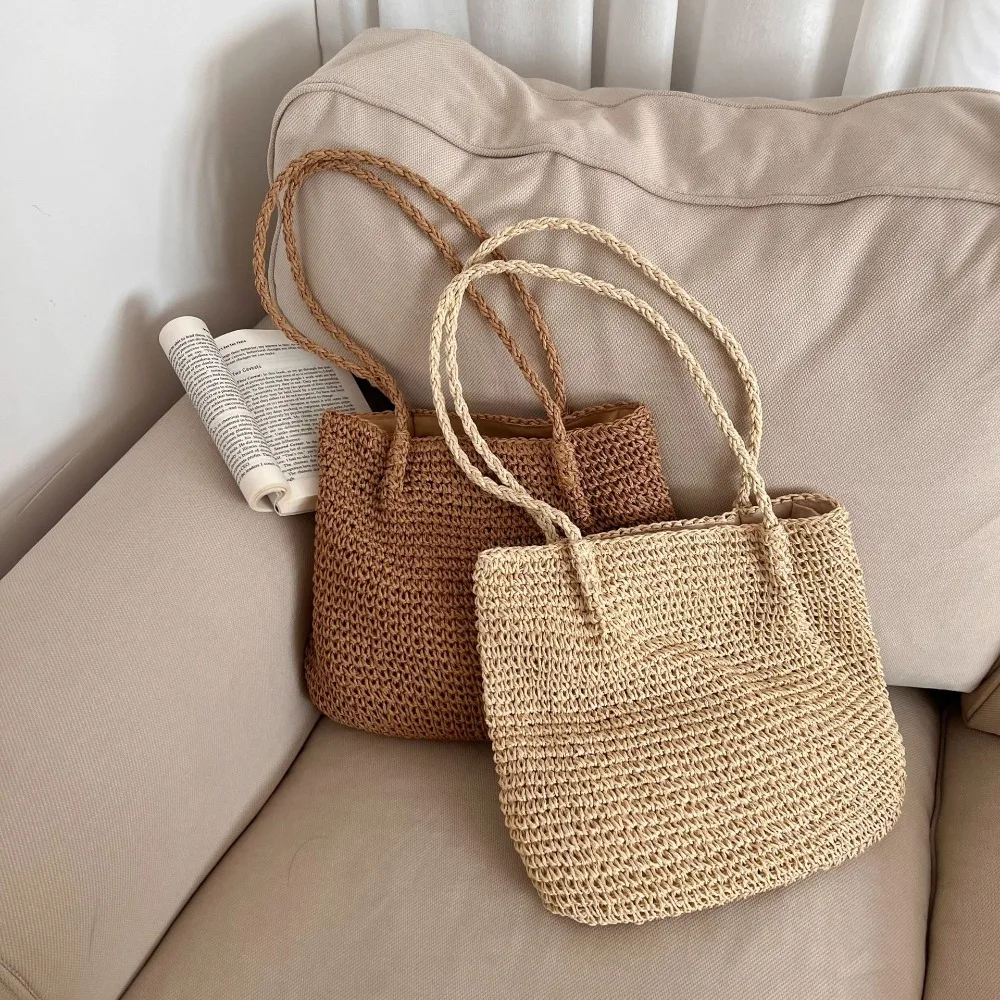

Single Shoulder Large Capacity Straw Bag Portable Simple Casual Straw Woven Seaside Vacation Beach Rattan Casual Women Slack