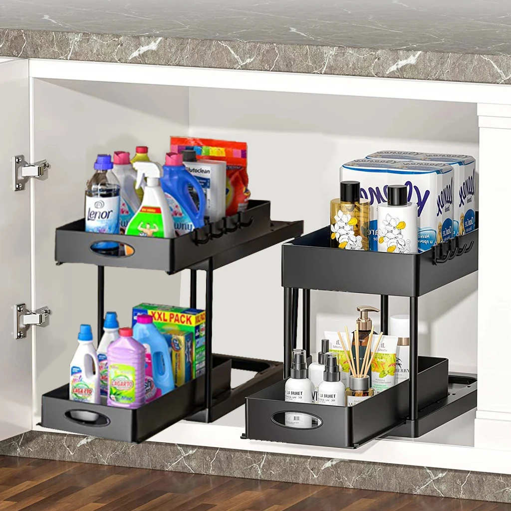 

Kitchen Organizers and Storage,Double Sliding Cabinet Organizer Drawer,Bathroom Under Sink Organizers,Convenient Storage Rack