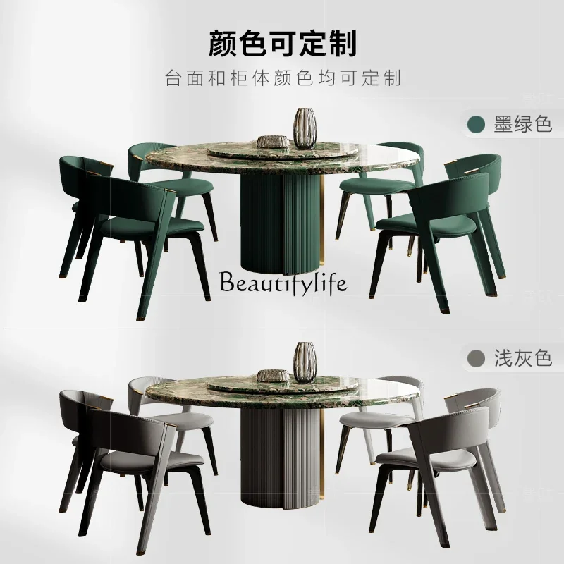 FG52Light luxury dining table and chairs haute couture villa Italian marble square round dining table