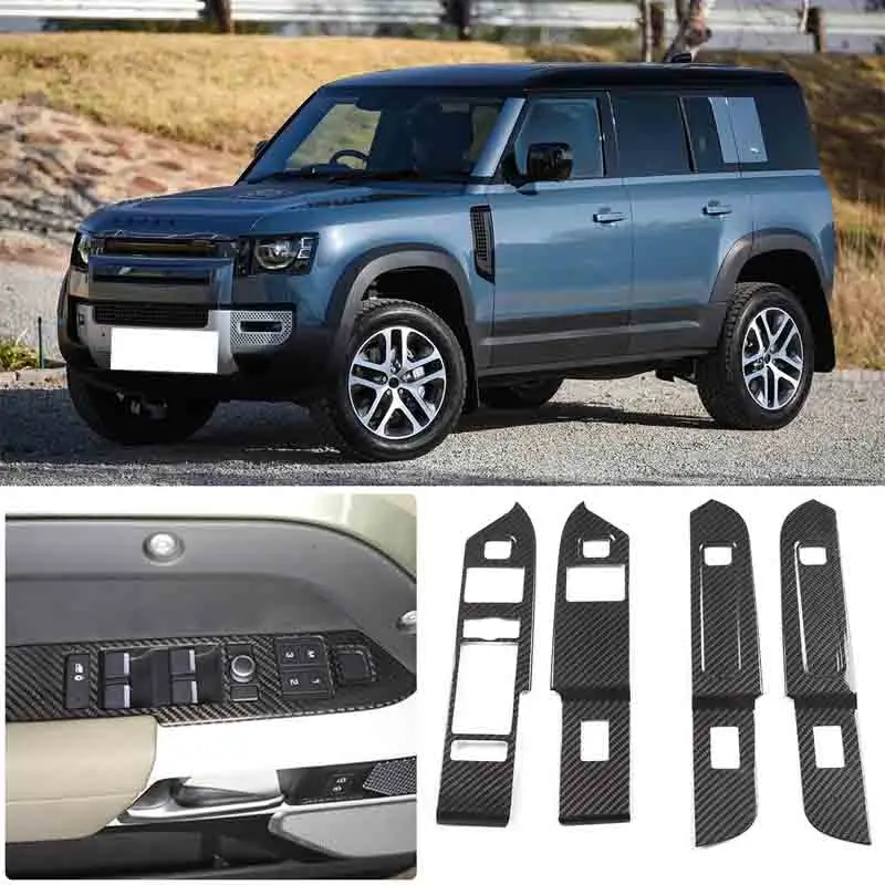 

For 2020-2024 Land Rover Defender 90 110 real carbon fiber Car Modeling Car Glass Lift Switch Frame Sticker Auto Parts LHD RHD