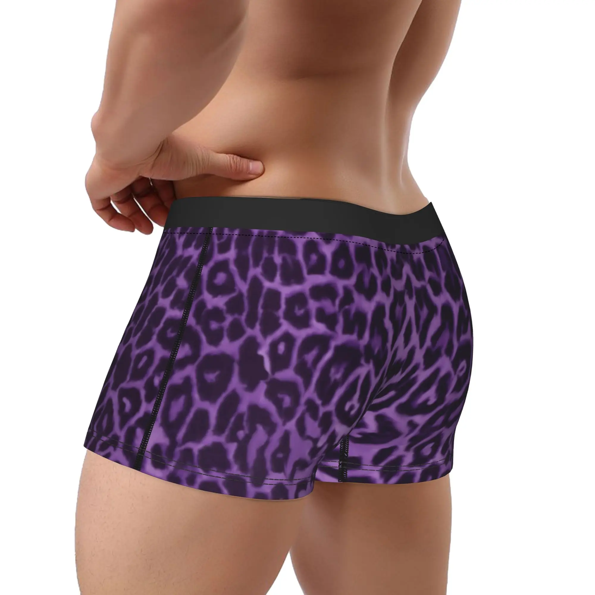 Purple Leopard Pattern Animal Print Boxershorts 3D Pouch Underwear Quality Print Shorts Briefs Soft Trend Men Panties Plus Size