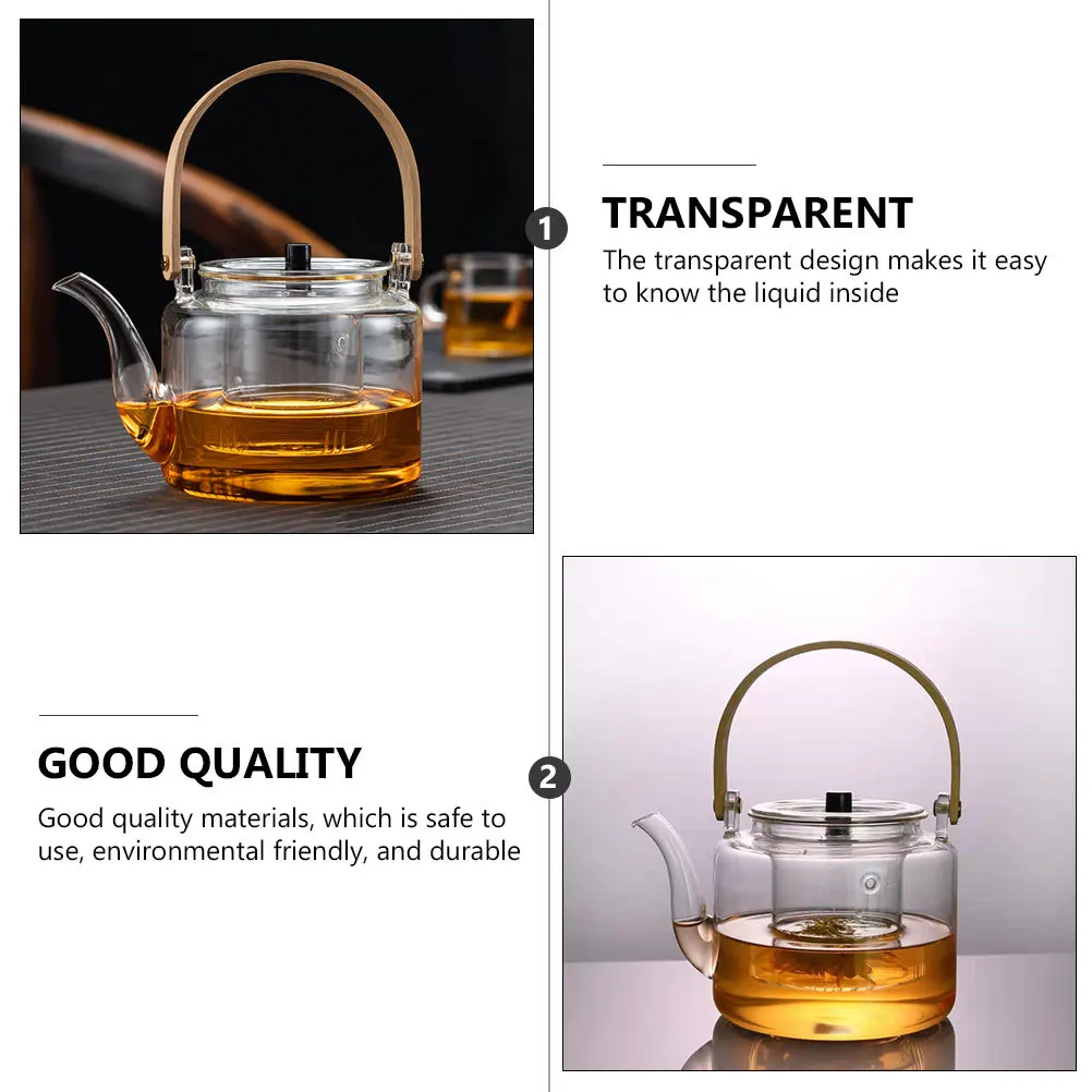 

1Pcs Glass Tea Pot with Spout Leak Proof Dust Resistant Transparent Design Suitable for Living Room Kitchen Use Creative Heat