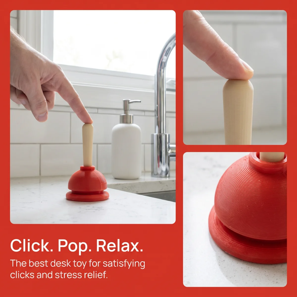 1 Pack 5cm 3D Printed Eco-Friendly PLA，Clickable Plunger Fidget Toy, Novelty Desk Accessory