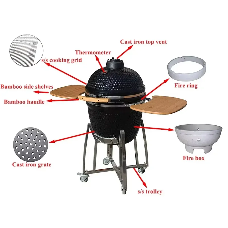 Mini Outdoor Grill Portable BBQ Machine 14 Inch Egg Shape Ceramic Camping Barbecue Stove for Commercial Equipment