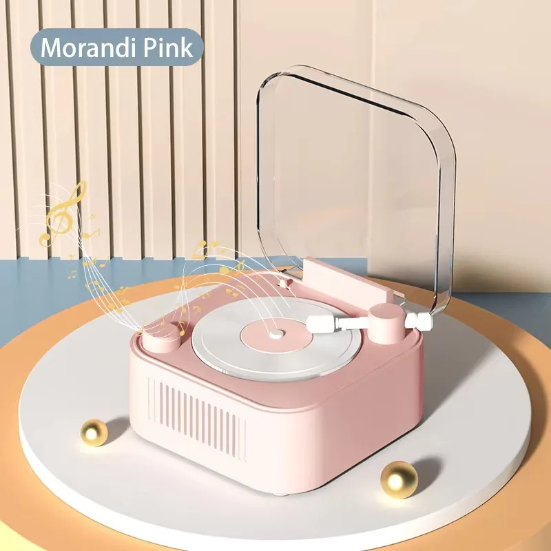 Pemutar Rekaman Mini Retro Vintage 5W Speaker Turntable Nirkabel Dekorasi Rumah Ide Hadiah Fonograf Desain Retro Pesta Luar Ruangan