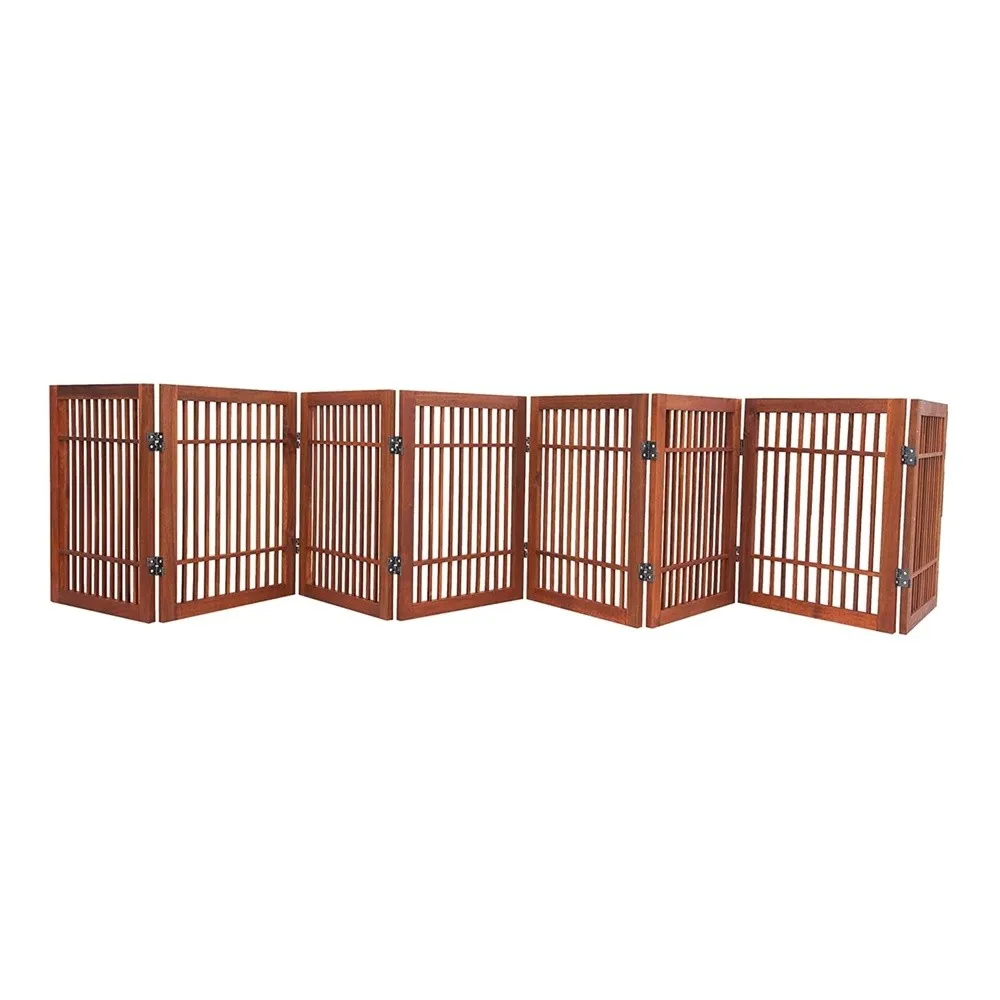 Freestanding Wooden Dog Gate Foldable Indoor Pet Gate No Drill Expandable Barrier for Doorways Stairs Hallways Portable
