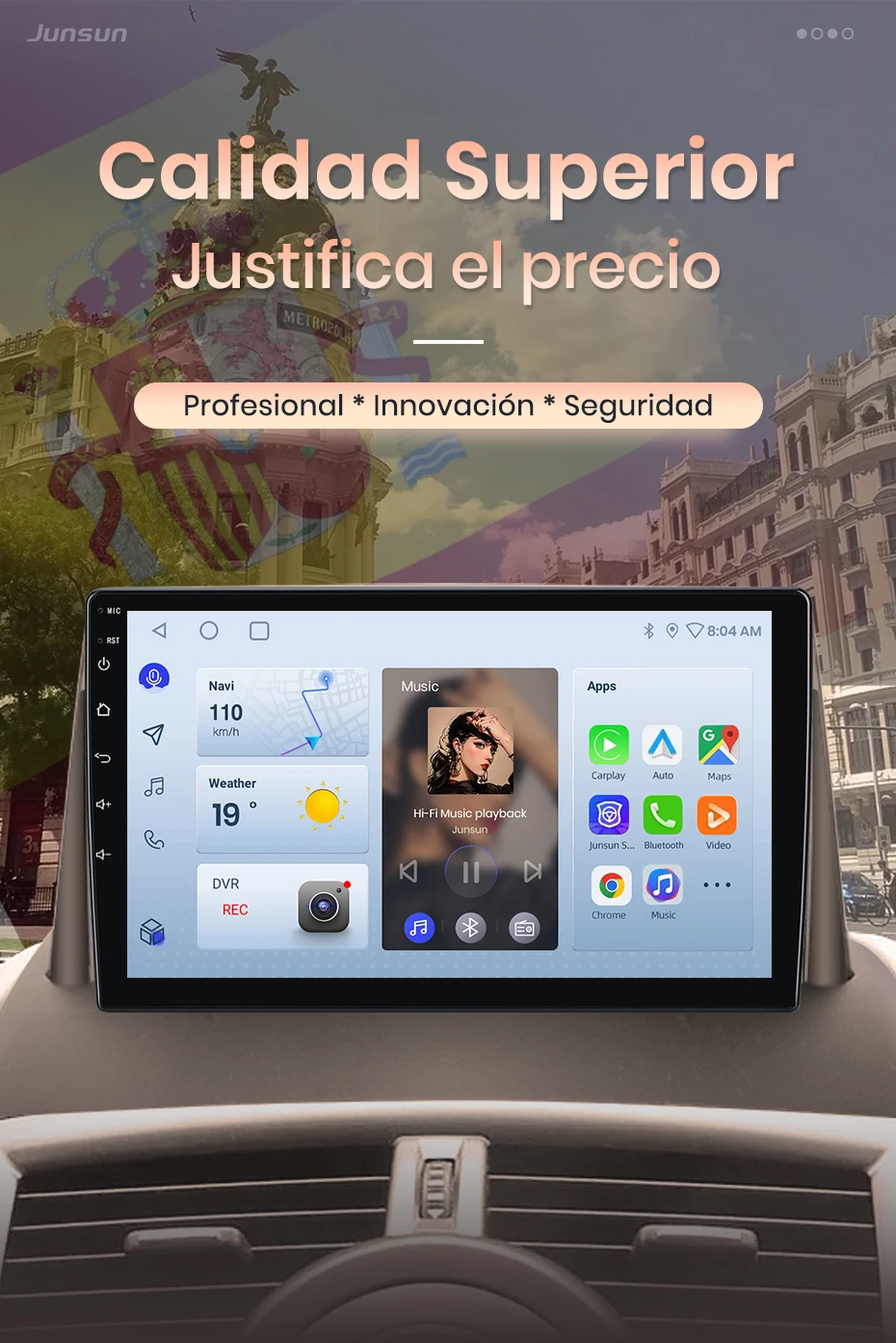 Junsun Radio mit KI-Sprachsteuerung für Renault Megane 2 2002-2009, kabelloses CarPlay, Android Auto, 2DIN Autoradio mit Bluetooth, DAB+, GPS, RDS – Detail 2