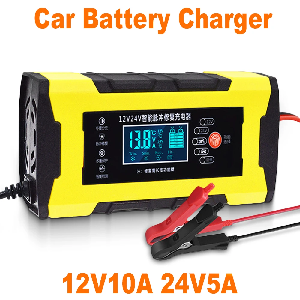 Car Battery Charger 12V 10A 24V 5A Automotive Digital Display Detection Pulse Repair Car Chargers Motorcycle Car Accesorries