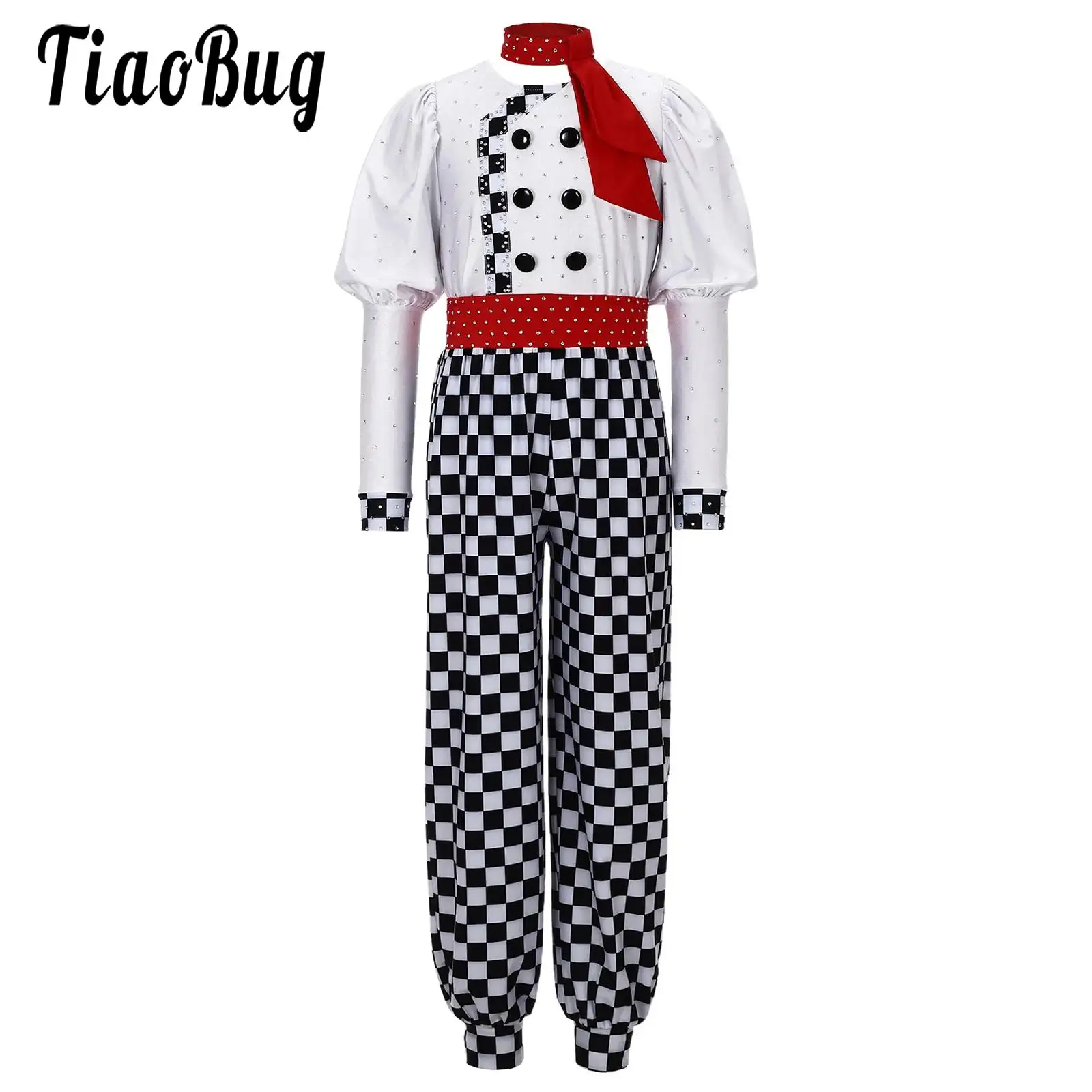 

Boys Girls Halloween Role Play Chef Costume Long Sleeve Chef Shirts with Matched Neck and Paid Pants for Cosplay Themed Party