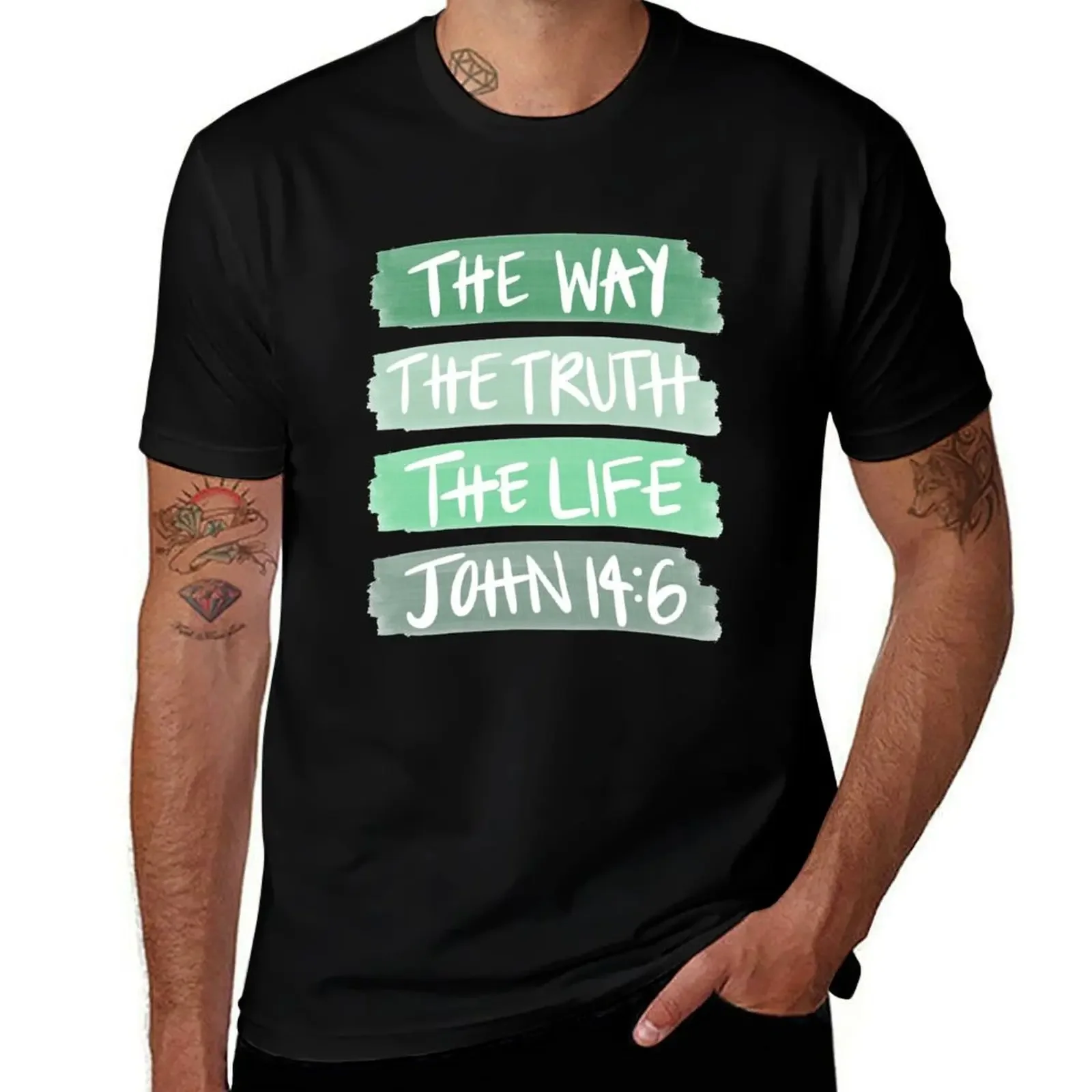 John 14:6 The Way, Truth, and Life Green Paint Strokes T-Shirt sweat blanks luxury clothes men