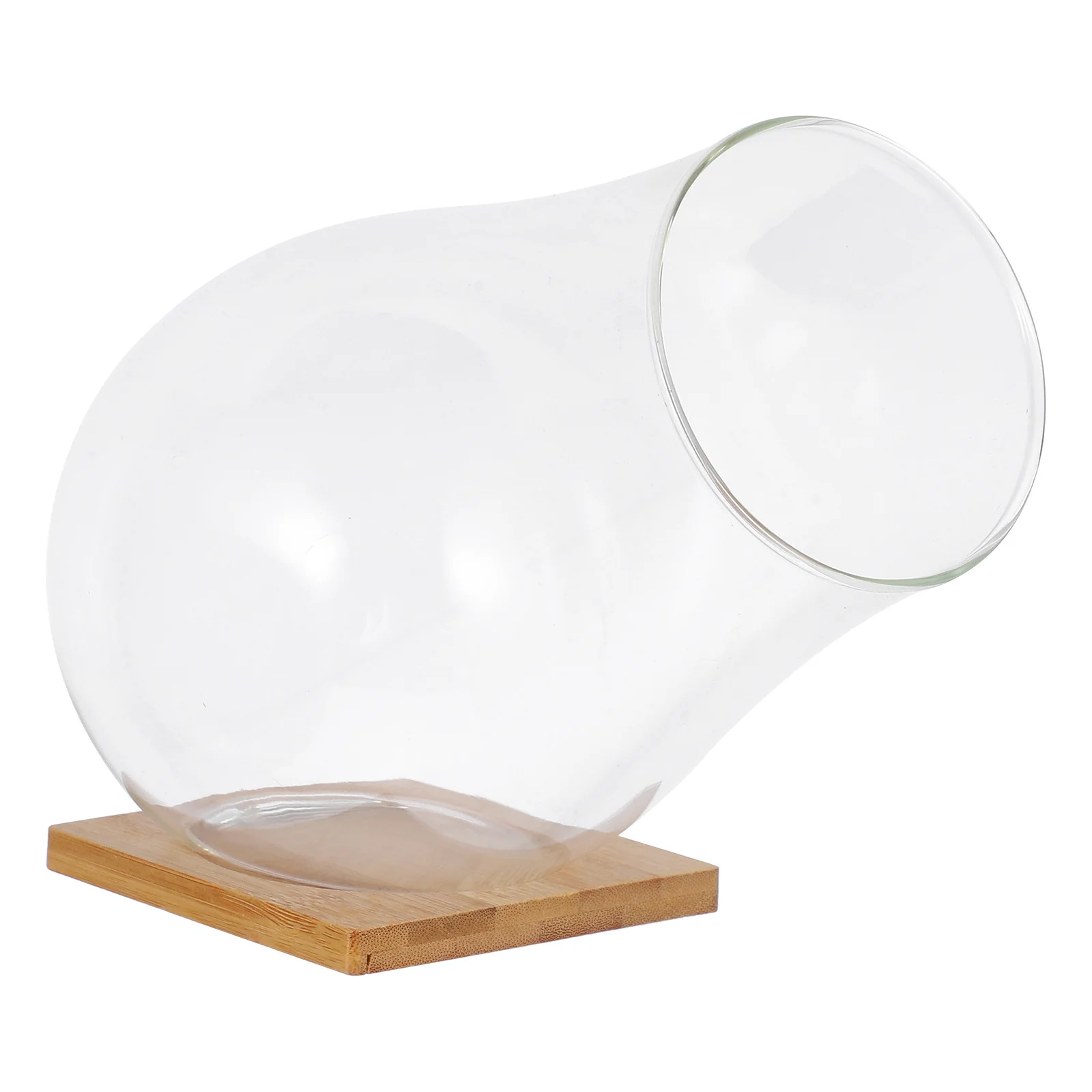 1 set 1 Set Clear Glass Terrarium With Bamboo Tray Succulent Planter Bowl For Home Office Indoor Garden Tabletop Decorative Vase