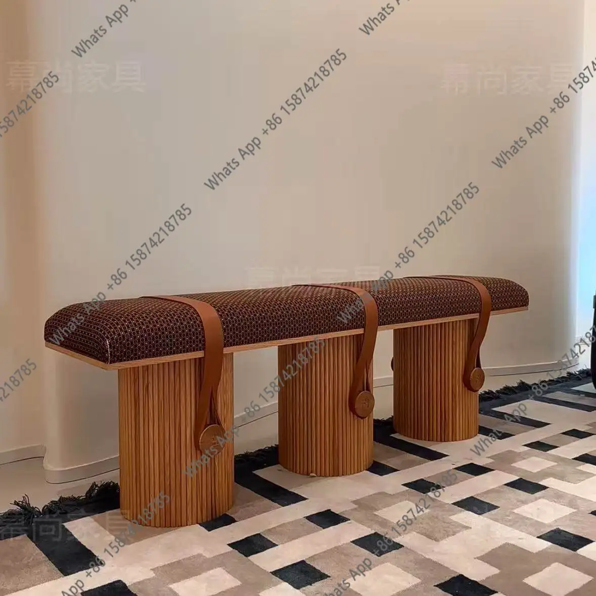

Italian light luxury solid wood bedroom, bedside household living room, sofa stool, entrance entrance, shoe change creative rest
