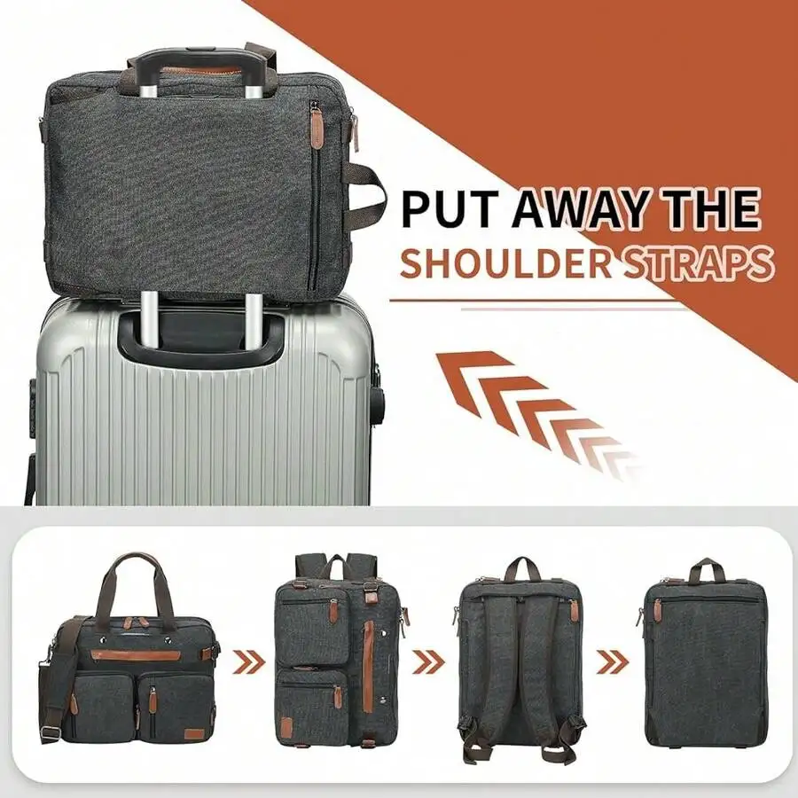 Canvas Laptop Backpack 3-In-1 Convertible Bag With Multiple Pockets For Men