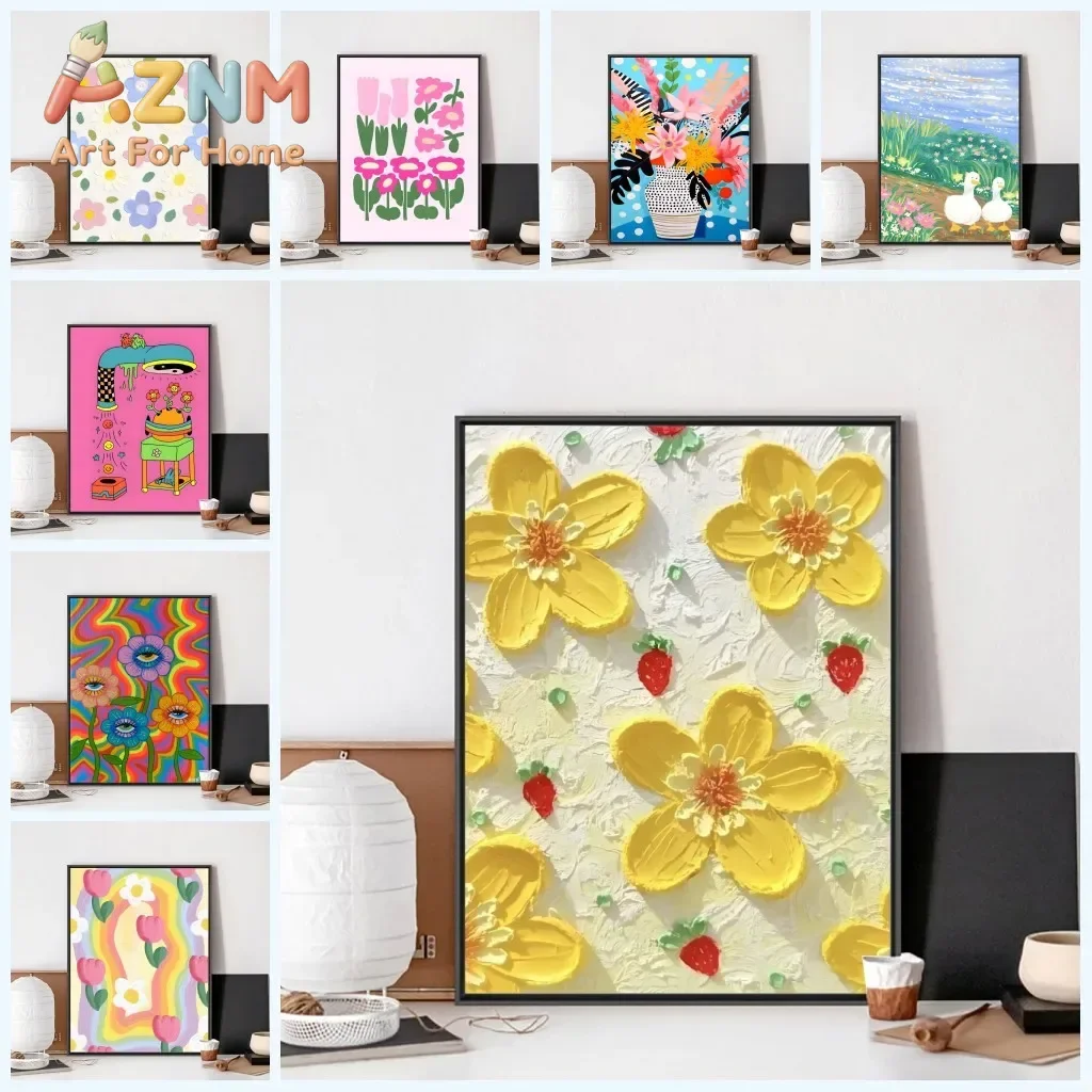 Colorful Danish Pastel Canvas Painting Aesthetic Poster Kraft Paper Vintage Poster Wall Art Painting Bedroom Study Stickers