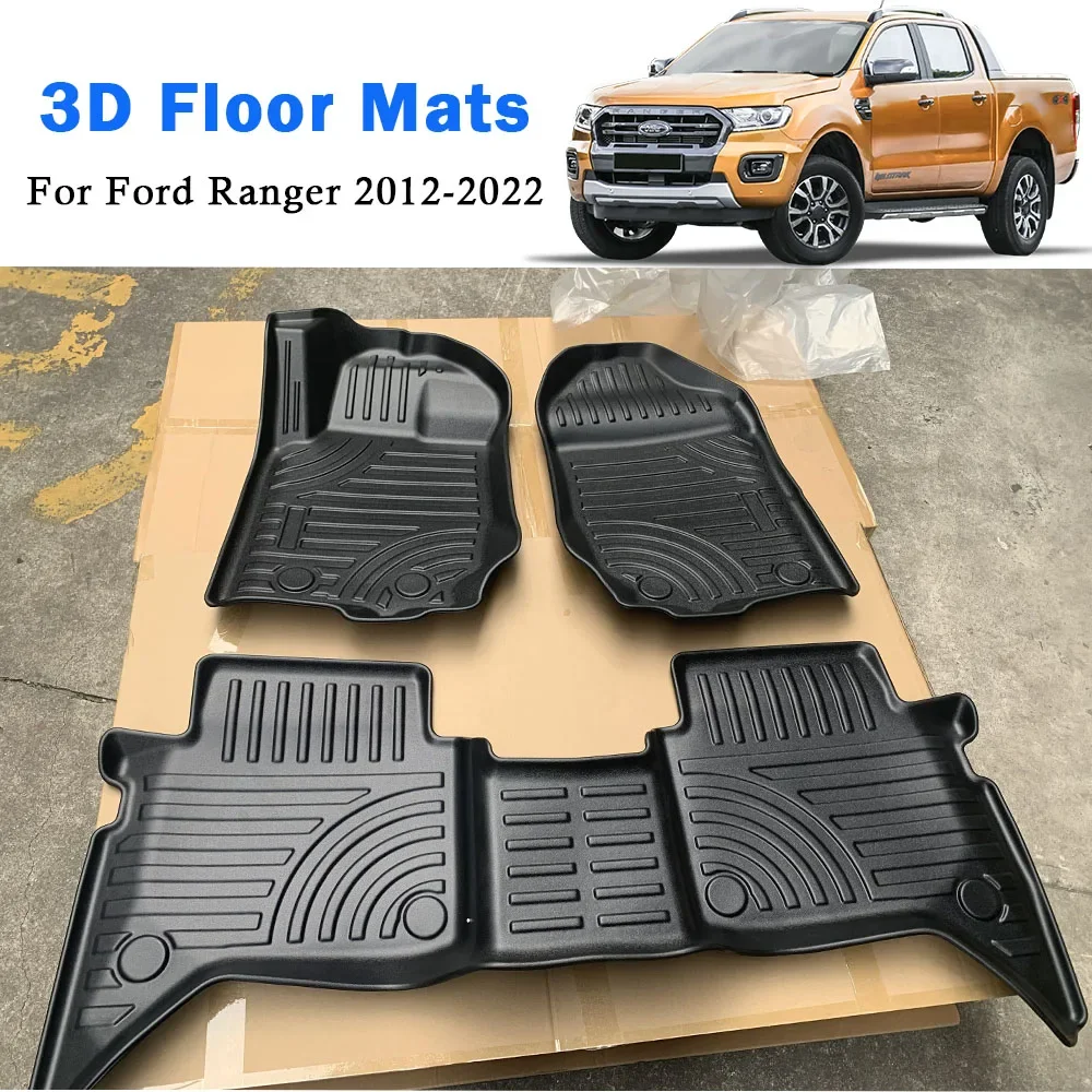 3D TPE Floor Liners Car Floor Mats for Ford Ranger 2012-2022 T6 T7 T8 PX PX2 PX3 Wildtrak XLT Xl Double Cab 4X4 Car Accessories