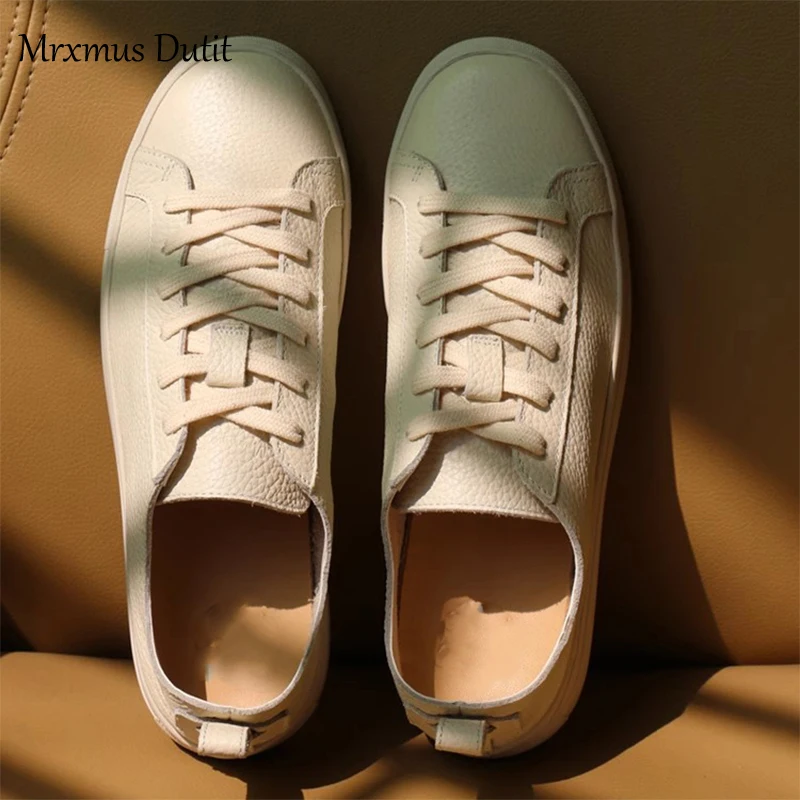 Mrxmus Dutit 2023 Autumn Fashion High Street Simple White Genuine Leather Soft Casual Comfot Sneakers Women Shoes Woman