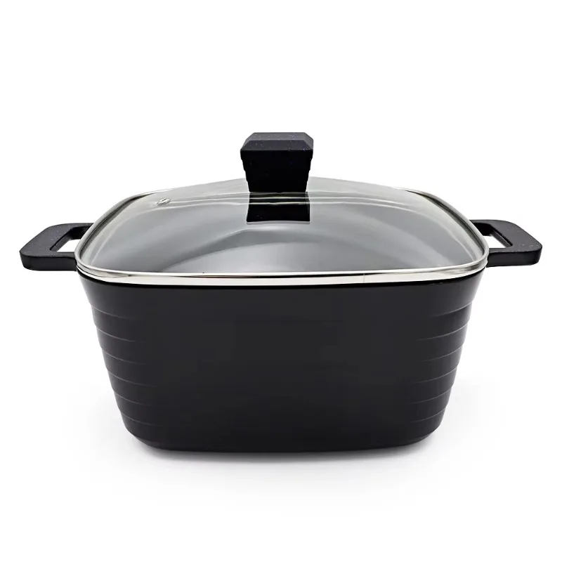 Black non-stick soup pot set, aluminum casserole set, metal material.