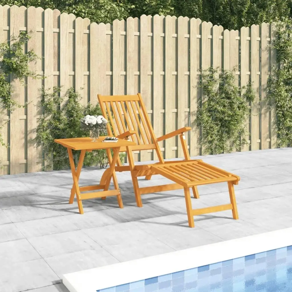 Acacia Wood Patio Deck Chair Set with Footrest & Table – Durable Outdoor Furniture