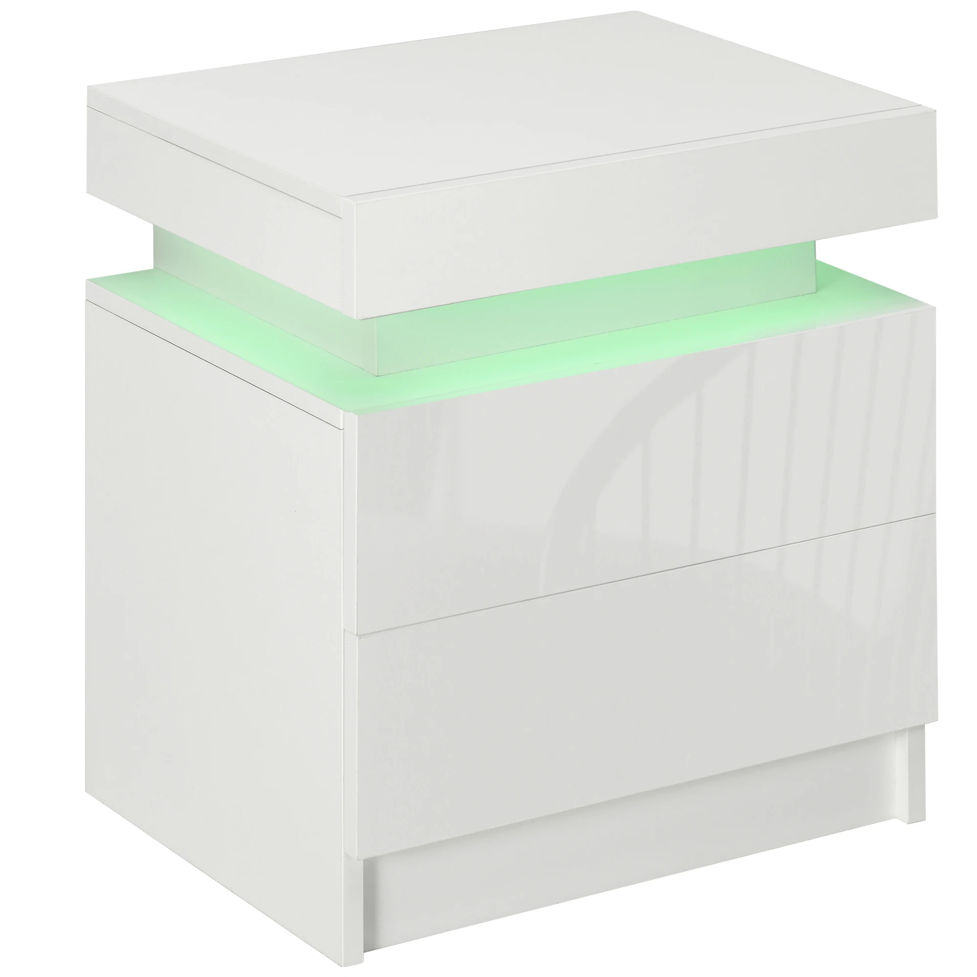 HOMCOM white bedside table with LED light remote control 45x35x52cm