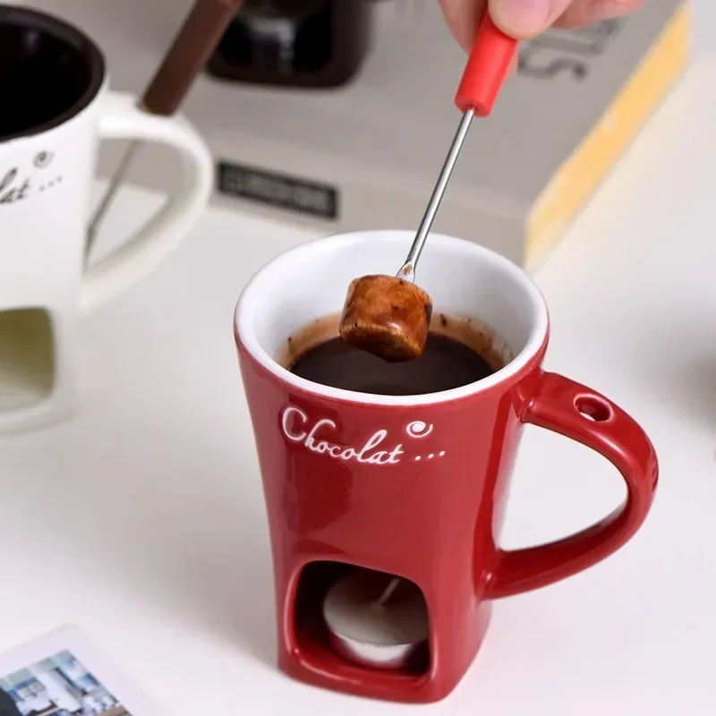 

Chocolate Candle Heating Melting Ceramic Cup, Creative Coffee Cups with Fork, Christmas Gift , Afternoon Tea Mug Drinkware