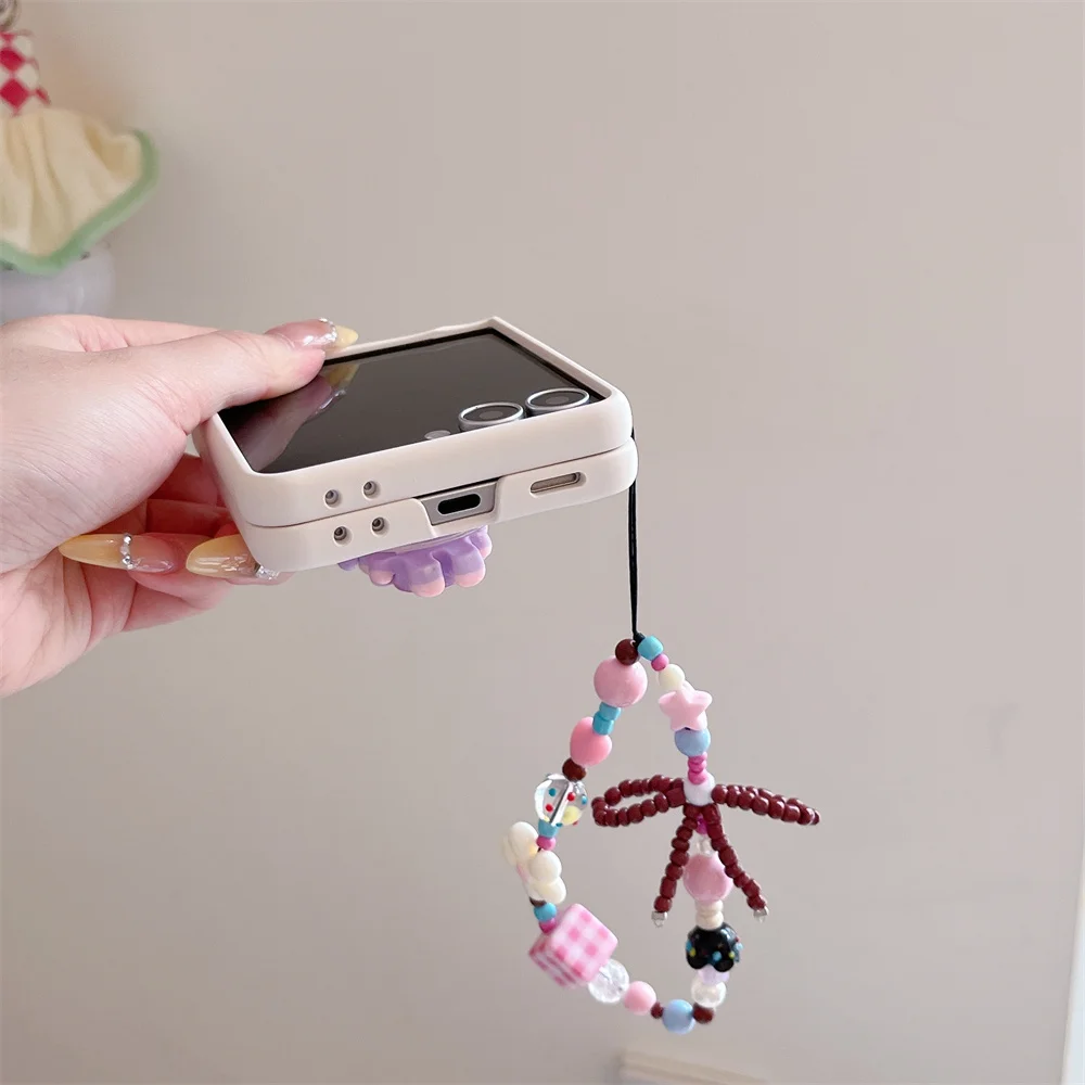 Adequado para Samsung Galaxy Z Flip7 Flip6 Flipp5 4 3 5G elegante capa de telefone menina chorando, com pulseira, proteção anti-queda