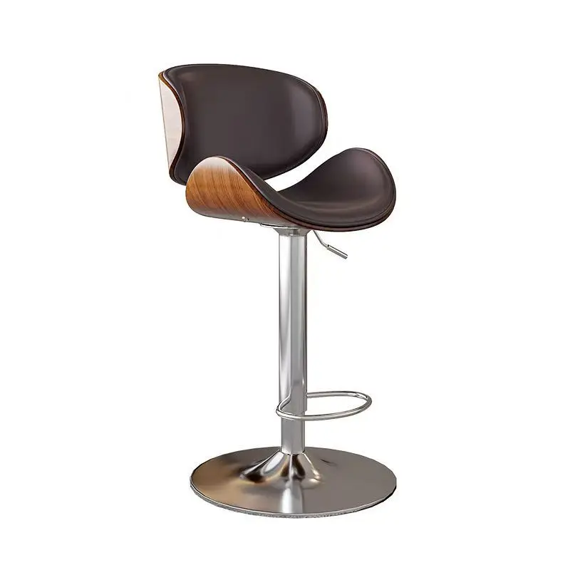 

New Style Modern High-Back Swivel Bar Stool Real Leather Stainless Steel Nordic Furniture for Hotels Farmhouses Home Bars