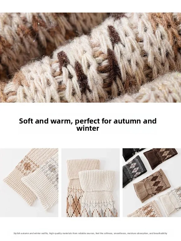 Folk Patterned Autumn Winter Women's Leggings Warm Protective Knee High Socks for Snow Boots Y2K Mid-Calf Booties