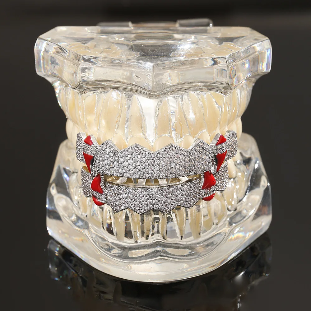 HipHop CZ Teeth Set For Unisex Top Bottom Mouth Gold Silver Color Teeth Tooth Cap Removable Dental Fashion Jewelry