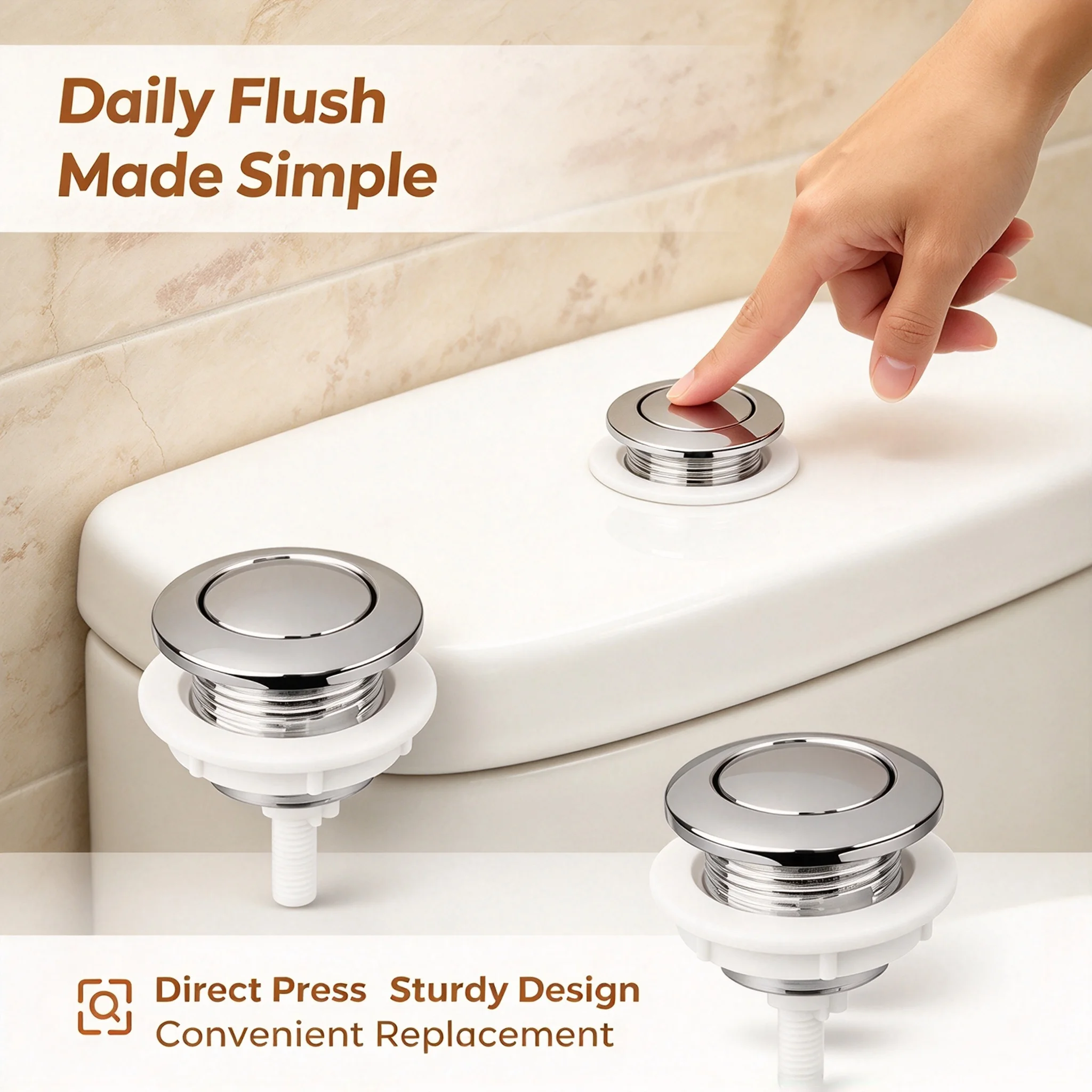 Universal Dual Push Button Toilet Tank Flush Valve 38mm Bathroom Toilet Accessory Dual Button Flush Switch for Most Toilet Water