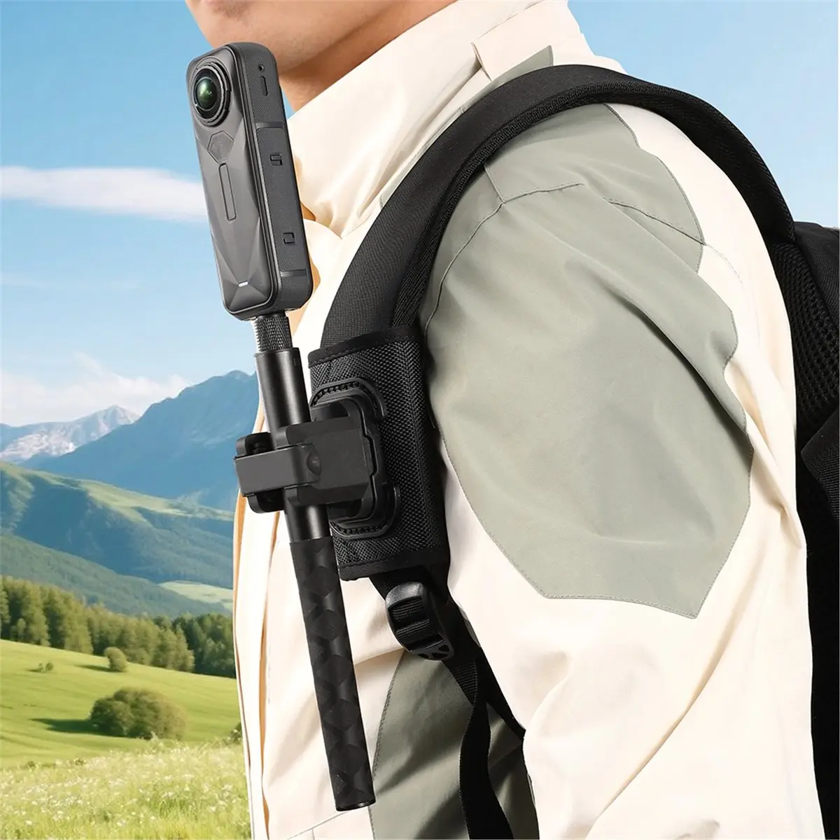 OKgood Backpack Straps Clip Mount Selfie Stick Adapter for Gopro Insta360 DJI Action Camera Anti-Slip Vlog Shooting Bracket