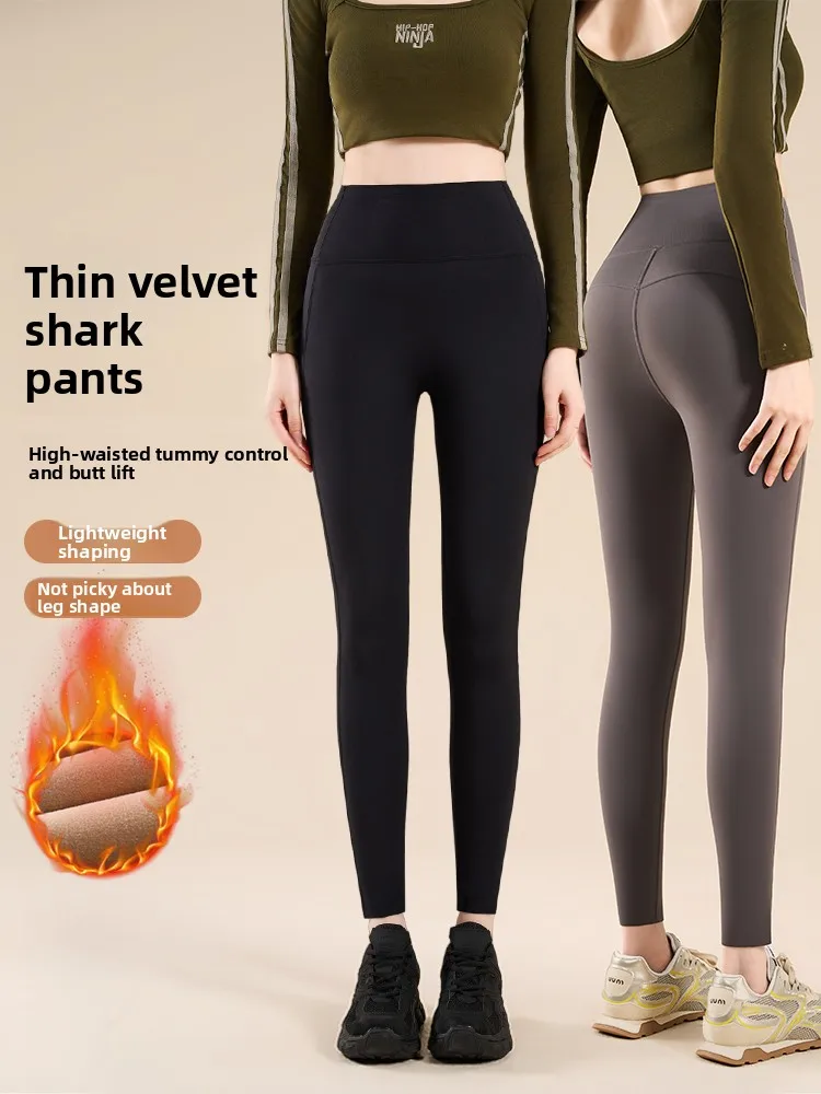 

Женские брюки для йоги из овчины на подкладке с высокой талией, длинные брюки для контроля живота, подтягивающие ягодицы, спортивные легкие осенне-зимние брюки...
