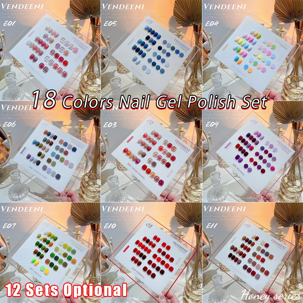 

Vendeeni 18 Colors/Set Gel Nail Polish Semi Permanent UV LED Soak Off Gel Lacquer Transparent Pure Color Nail Art Gel Varnish