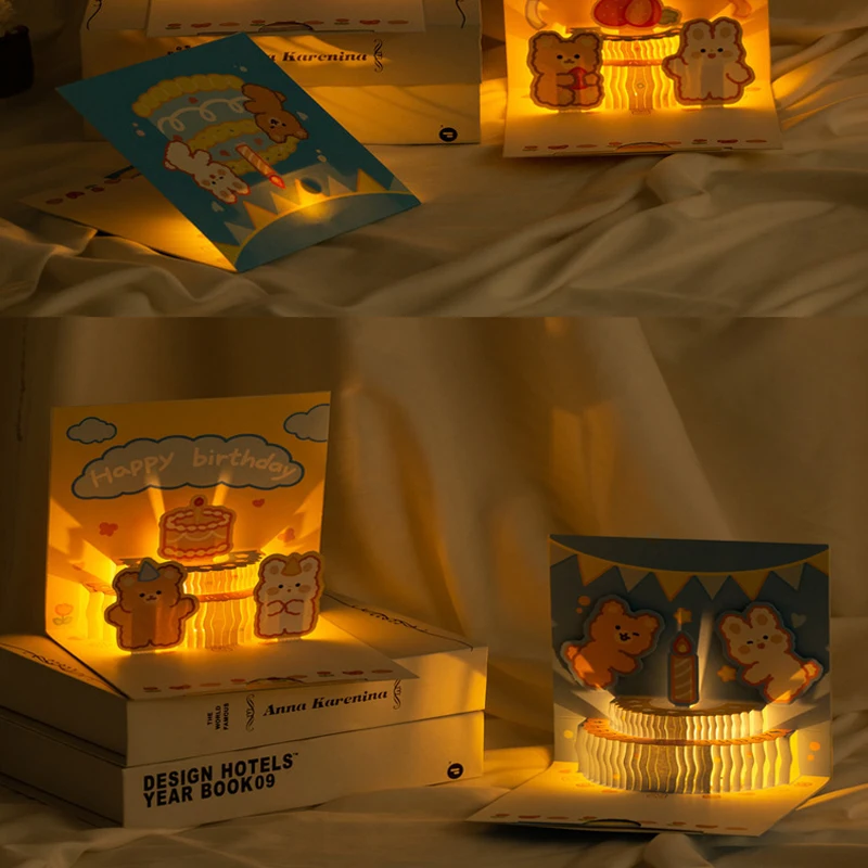 3D Pop Up Light Music Geburtstagskarte Niedliche Bärenkuchen Grußkarten Alles Gute zum Geburtstag Party Überraschung Segenskarte Geschenke – Detail 5