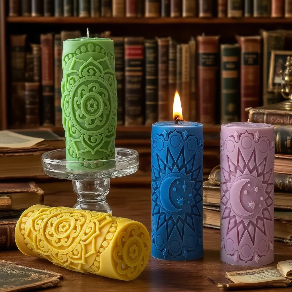 Stars Moon Candle Silicone Mold DIY Embossed Pillar Aroma Wax Cylinder Plaster Resin Craft Home Decor Gift