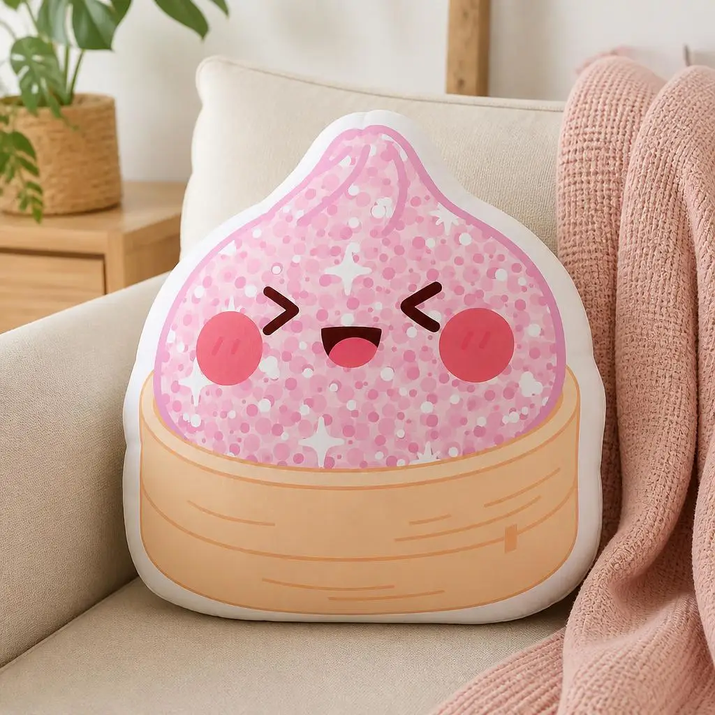 Rosa Glitzer-Squishy-Kissen in Form eines Bambus-Dampfgarer-Körbe, Kuschelkissen, Dekokissen, Wohndekor, Geschenk, Dekorativ