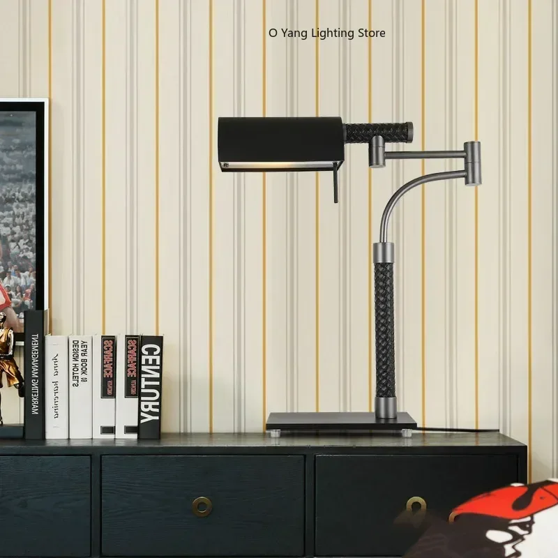 Bedroom Bed Headlights Luxury Fashion Black Leather Hardware Desk Lamp Decorative Desk Lamp for Hotel Engineering Sales Office