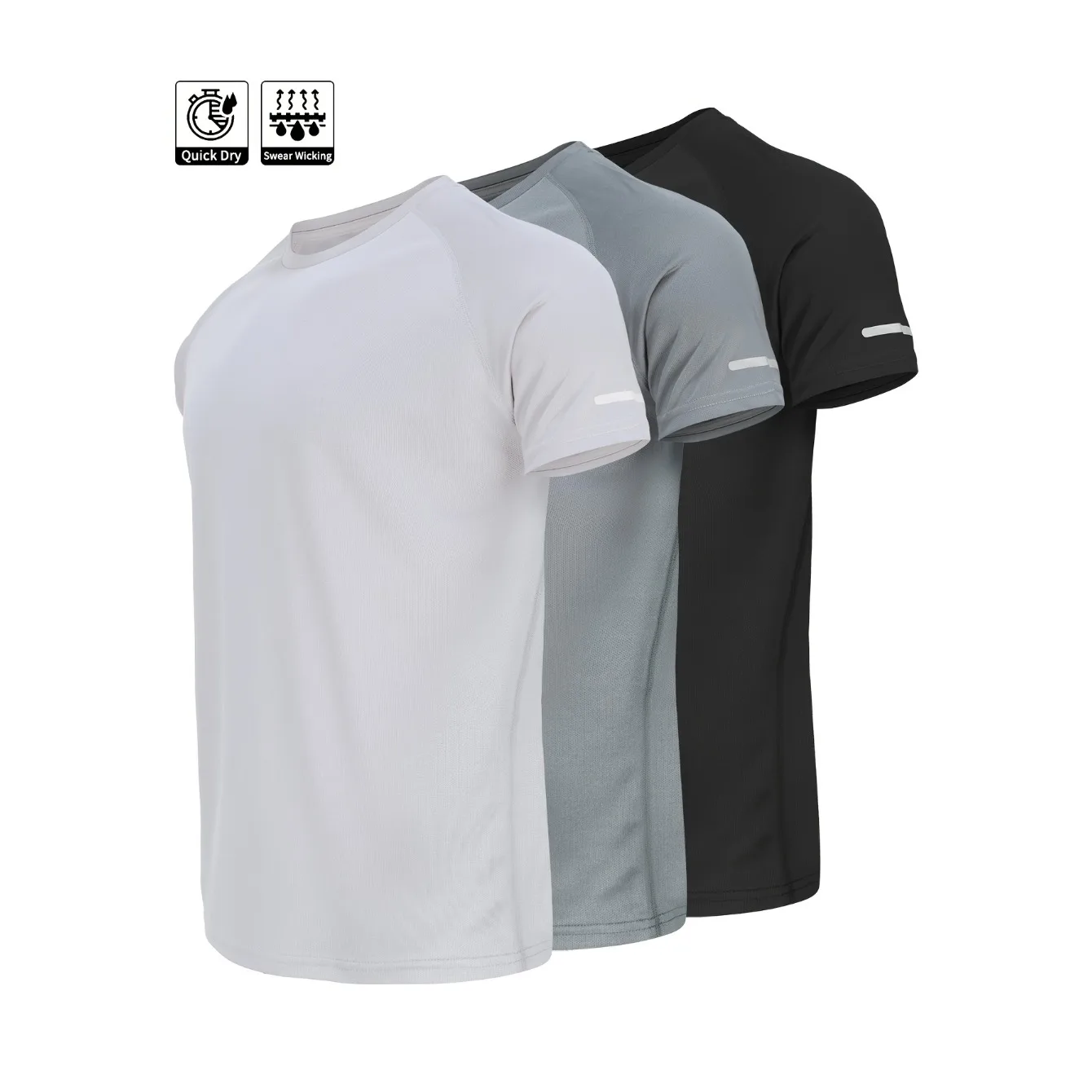 

3 pcs Men's Quick Drying Sports T-shirt - Round Neck Solid Color Tactical Short Sleeved Gym Beach Outdoor Training Cargo T-shirt