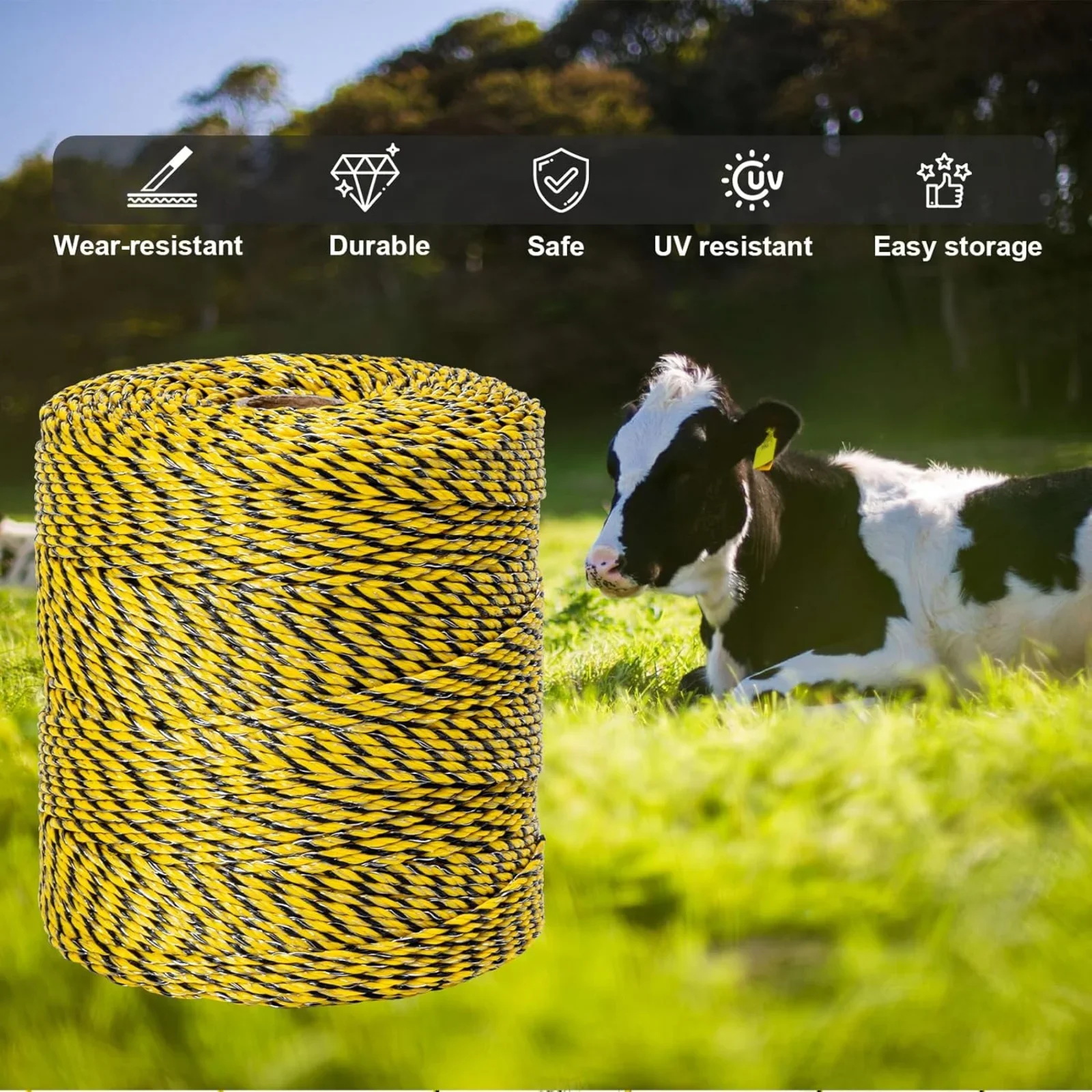 400M Roll Electric Fence Rope Polywire with Steel Poly Rope for Horse Animal Fencing Reliable Conductivity Rust Resistance Wire