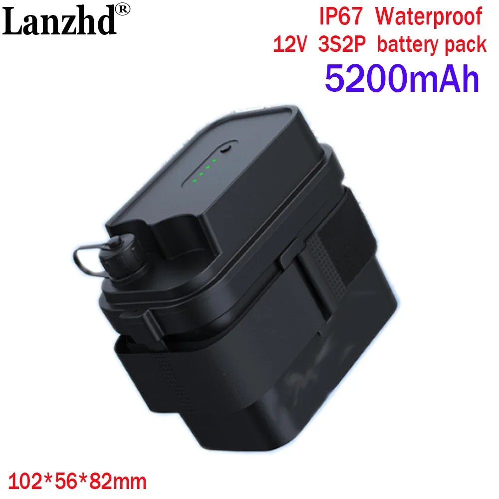 IP67 Waterproof 18650 battery pack 12V 5200mAh Li ion Dust proof Battery For Fishing lights Bicycle lights outdoor sound Battery