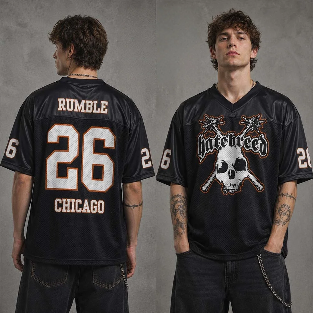 2026 New Hatebreed Rumble 26 Chicago Skull Baseball Jersey Hardcore Metal Band 3D Print Mesh Football Shirt Family Clothing