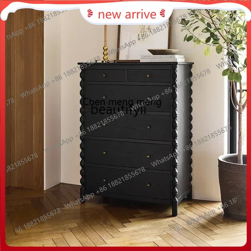 SS new style ss7486 American retro solid wood chest drawer porch French black dining side storage cabinet living roomss 7486
