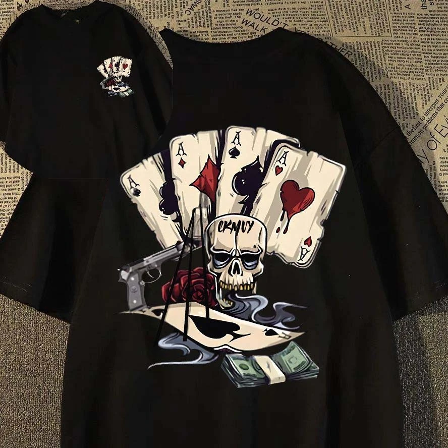 2026-nova-tendencia-cranio-escuro-poker-patternprinted-moda-manga-curta-feminina-casual-solto-camiseta-plus-size-tripulacao-pescoco-topo