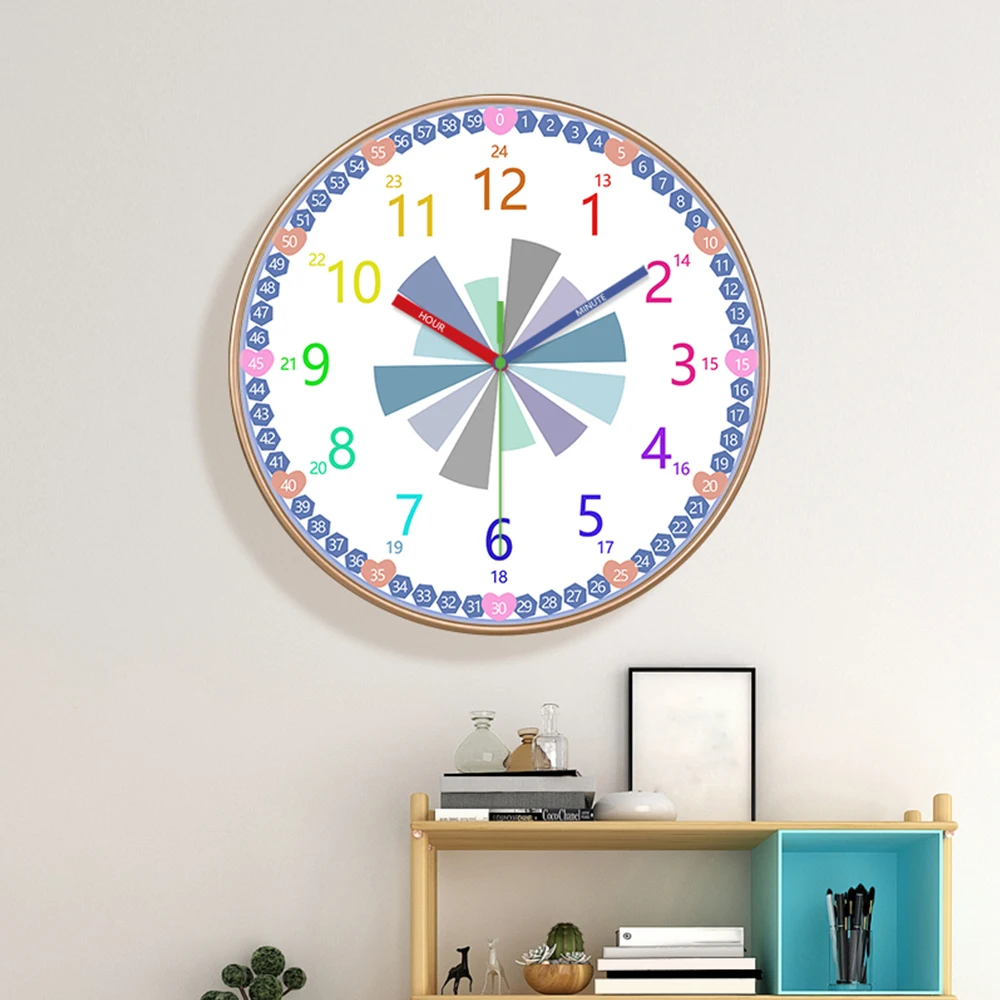 Educational Wall Clock Time Management Colorful Kids Clock with 24 Hour Markers for Bedroom Nursery Classroom Home Decor