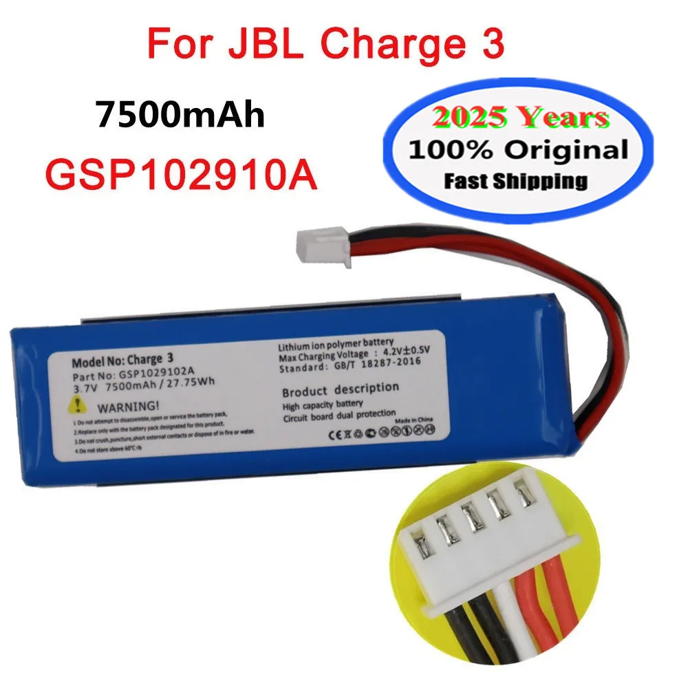 2025 Years Original Battery 7500mAh For JBL Charge 3 Charge3 GSP102910A CS-JML330SL Wireless Bluetooth Speaker Battery Bateria