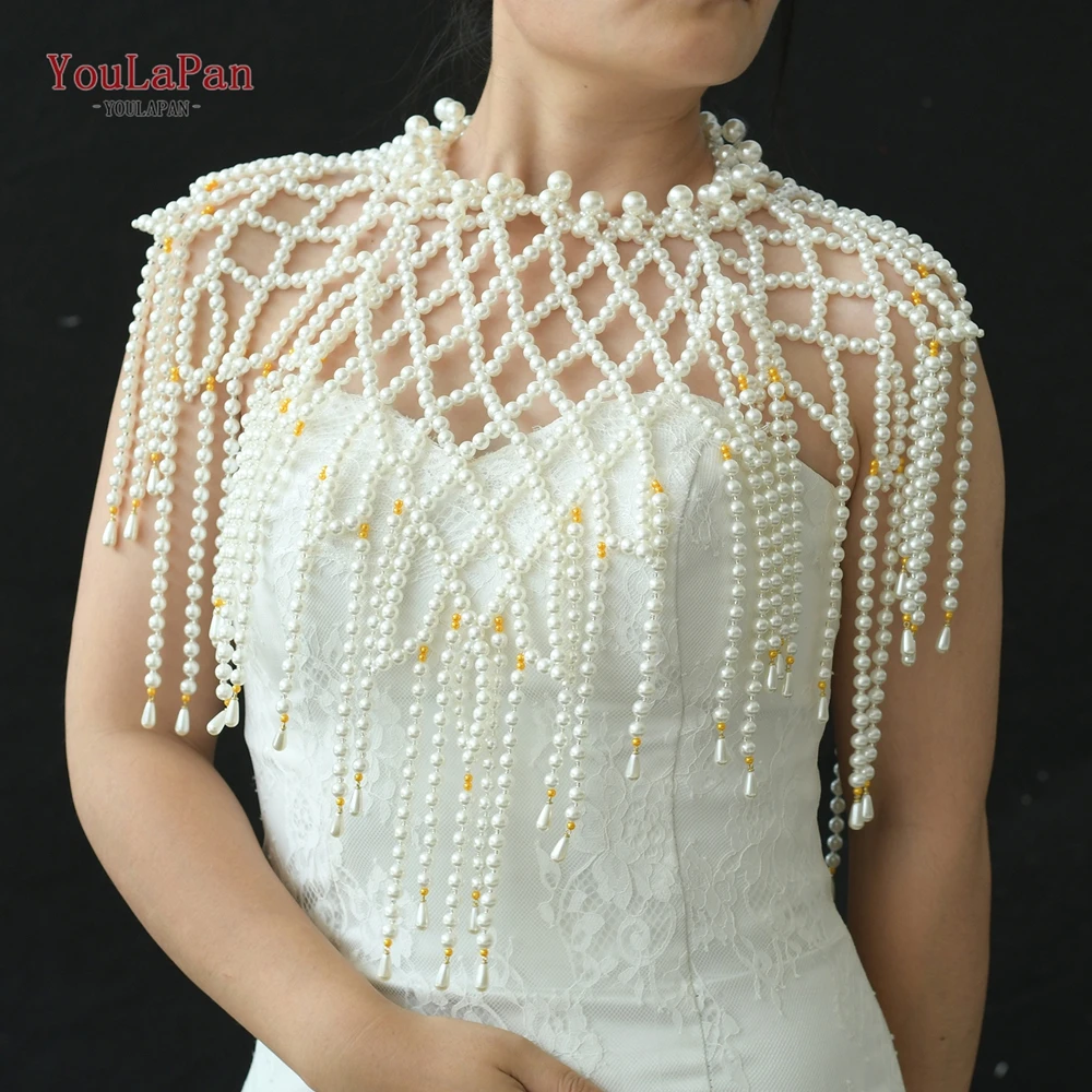 YouLaPan Pearl Layers Exaggerated Shoulders Jacket Sex Sexy Bikini Pearl Shoulder DIY Cape Dress Shoulder Decoration VG42