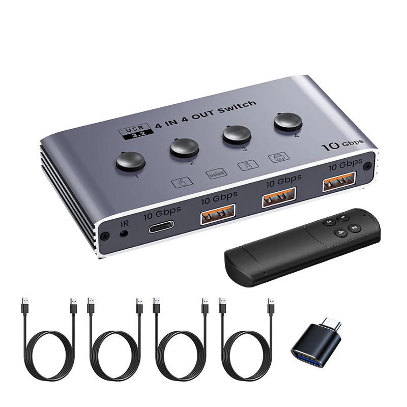 

USB 3.2 Switch Selector 4 Computers Share 4 USB Devices 10Gbps 4-Port USB Hub Switcher Sharing Keyboard Mouse Printer Scanner