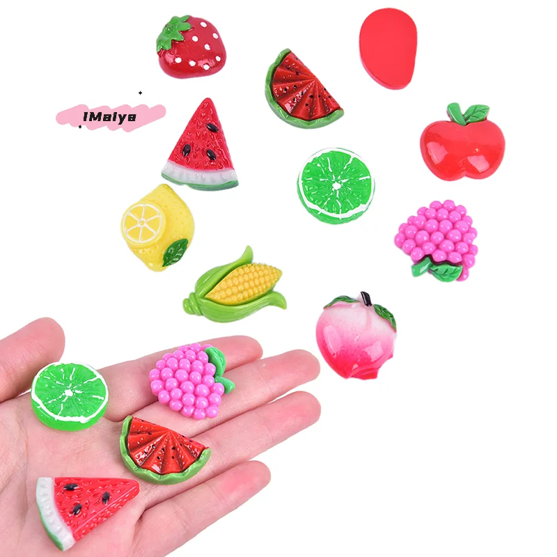 M-10Pcs Cartoon Fruit Fridge Magnets Set Cute Strawberry Watermelon Designs Kids DIY Toy Magnetic Decor for Refrigerator